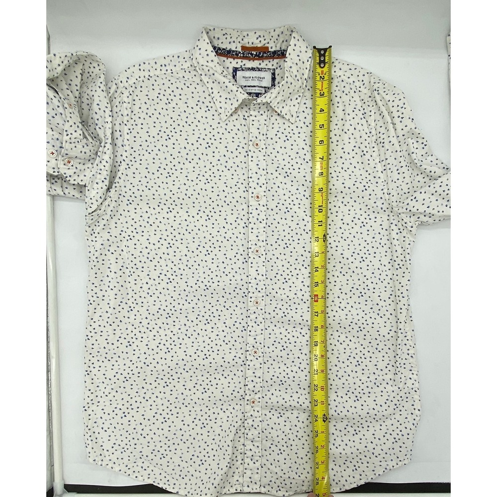 Denim & Flower Ricky Singh Mens Large White Blue Star Print Cotton Button Shirt - Picture 9 of 10